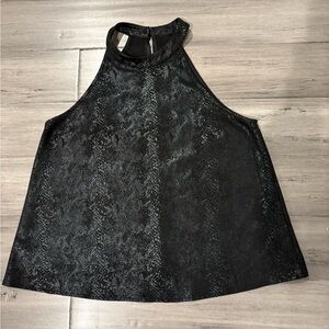 She + Sky Cobra Snakeskin Halter Elegant Black Sleeveless Top